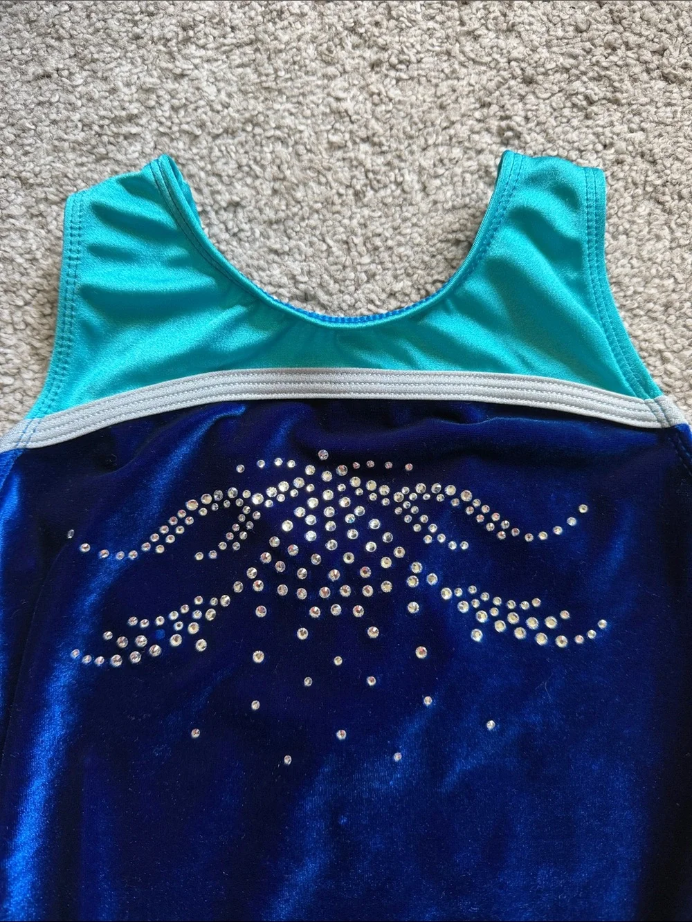 GK Elite Blue Velvet Rhinestone Gymnastics Leotard